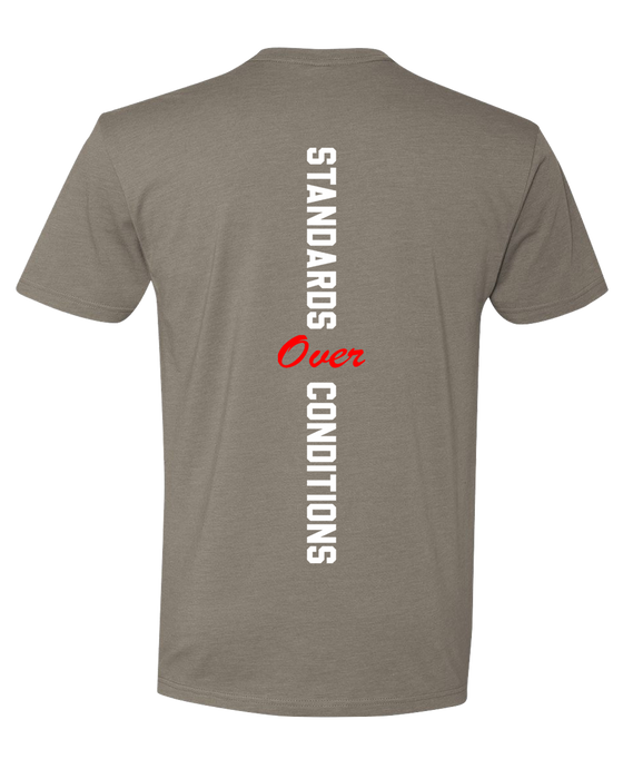 STACK'd Apparel: Standards Over Conditions Circle Logo-Warm Grey