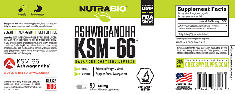 NutraBio: KSM-66 Ashwagandha (600mg)