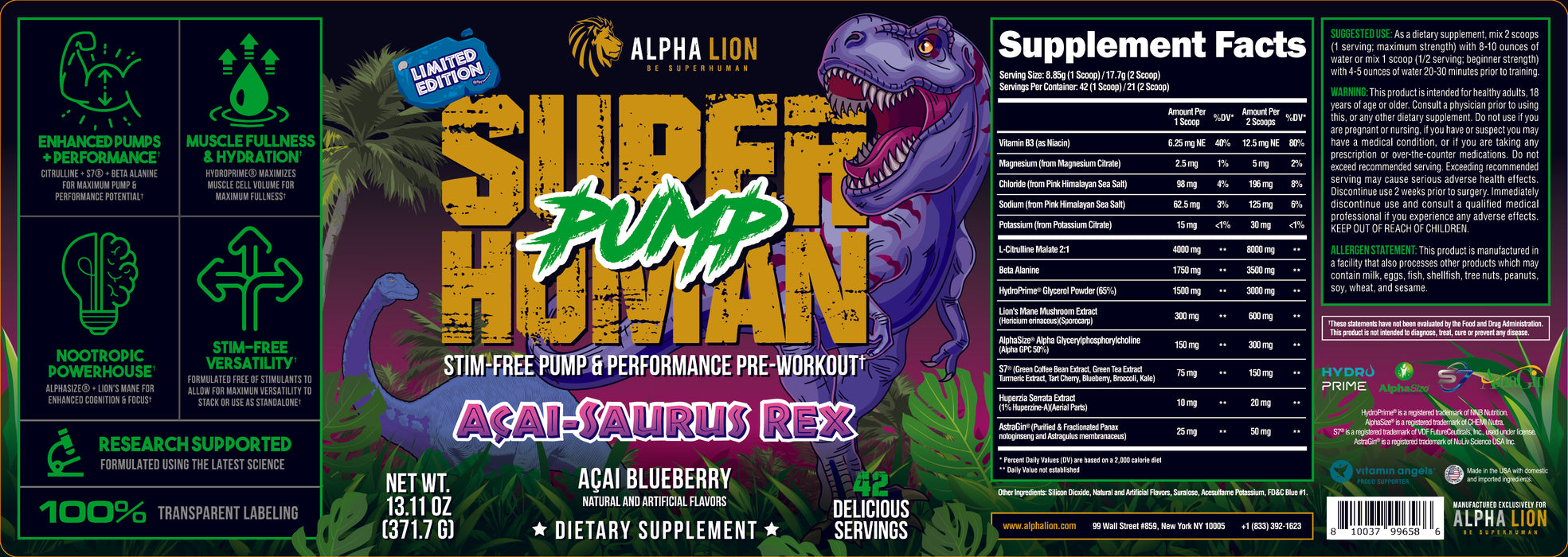 Alpha Lion: Super Human PUMP - Acai-Saurus Rex - Limited Edition