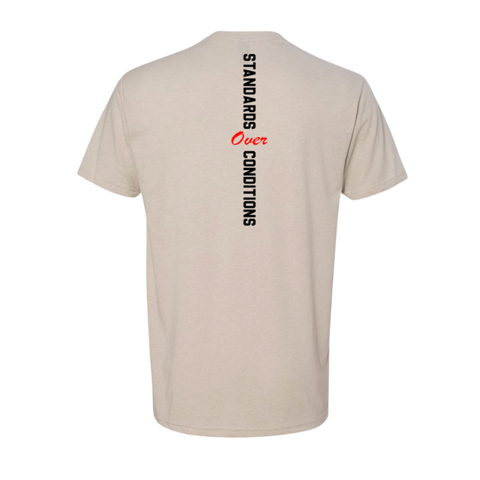 STACK'd Apparel: Standards Over Conditions Circle Logo- TAN