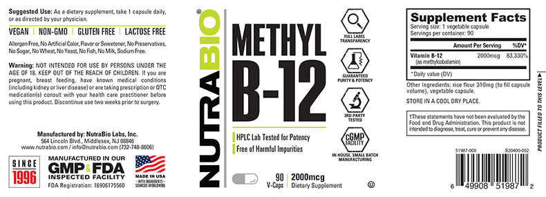 NutraBio: Methyl B-12 (2000mcg)